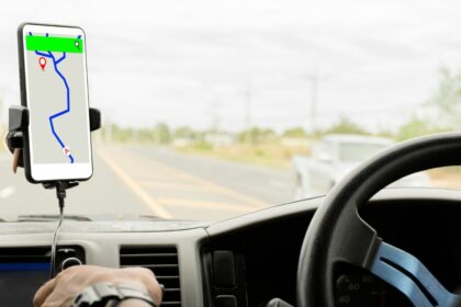 close up of gps navigation system in car